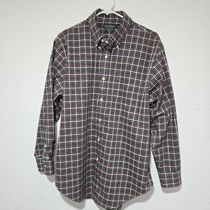 LRL Ralph Lauren Classic Fit Non Iron Mens 16.5 32x33 Red Plaid Christmas Shirt